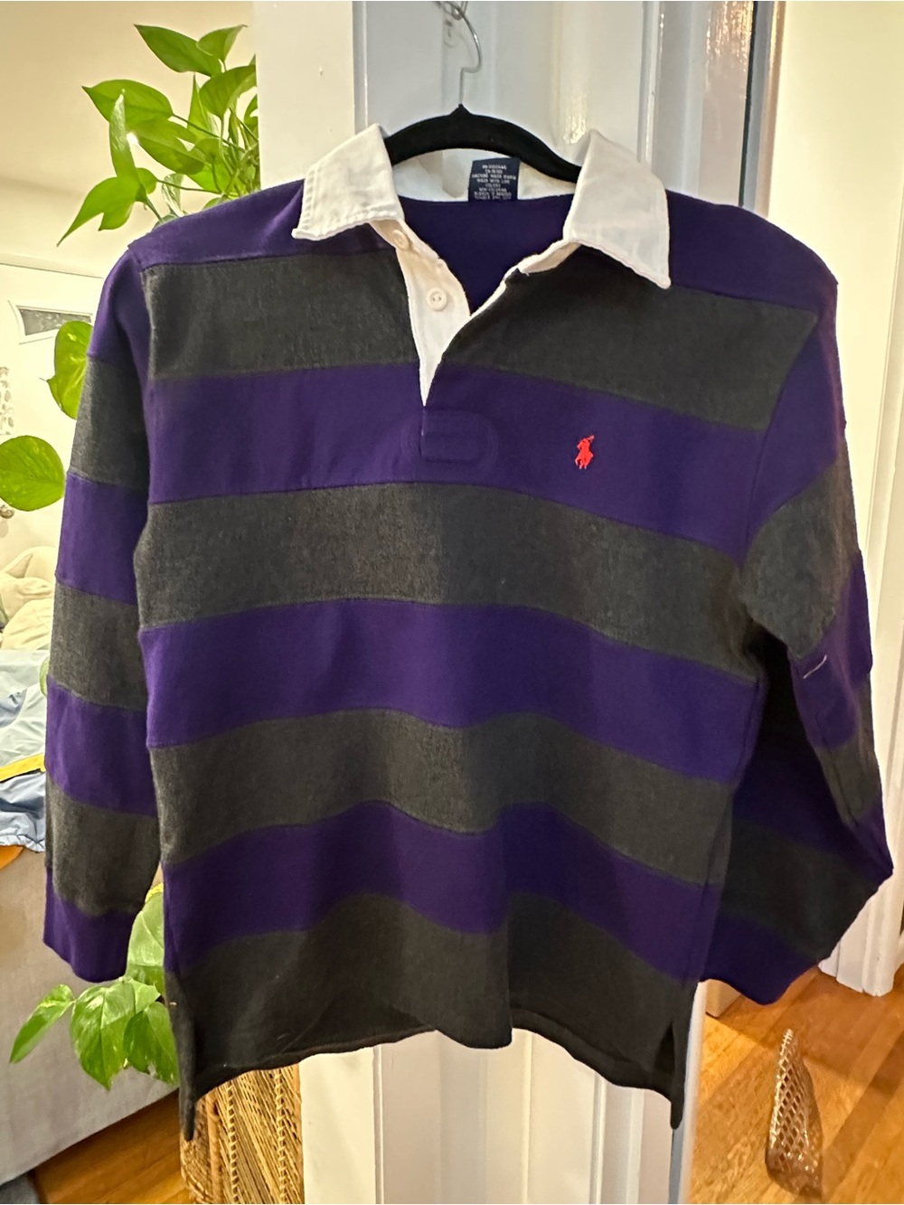 Ralph Lauren Purple and Gray Striped Rugby Polo